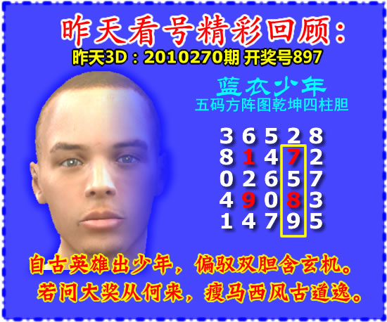 福彩3d第2010271期彩之网专家[蓝衣少年]挑战[行风大侠]--必看